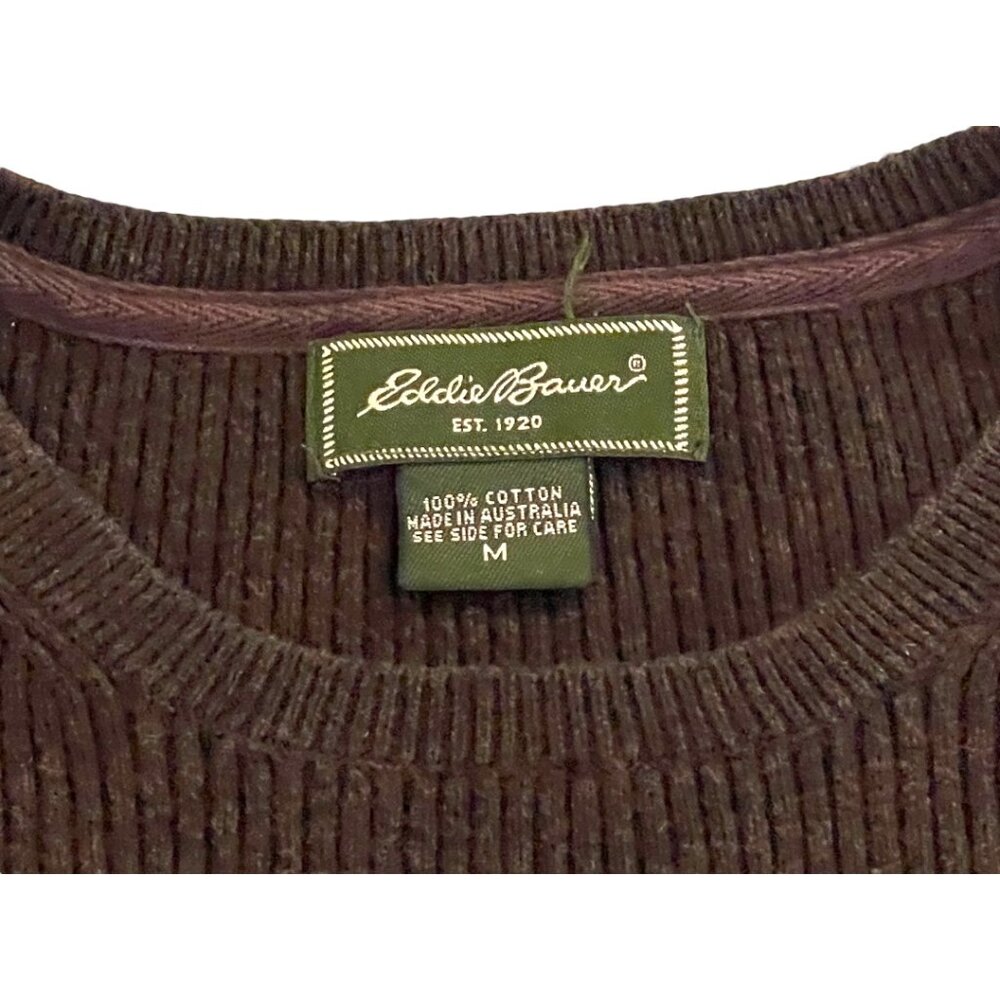 Eddie Bauer Brown Ribbed Crew Neck Long Sleeve Form Fitting Sweater Women's SZ M - Picture 4 of 5